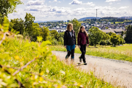 Wandelaar op een pad door de natuur van Winterberg